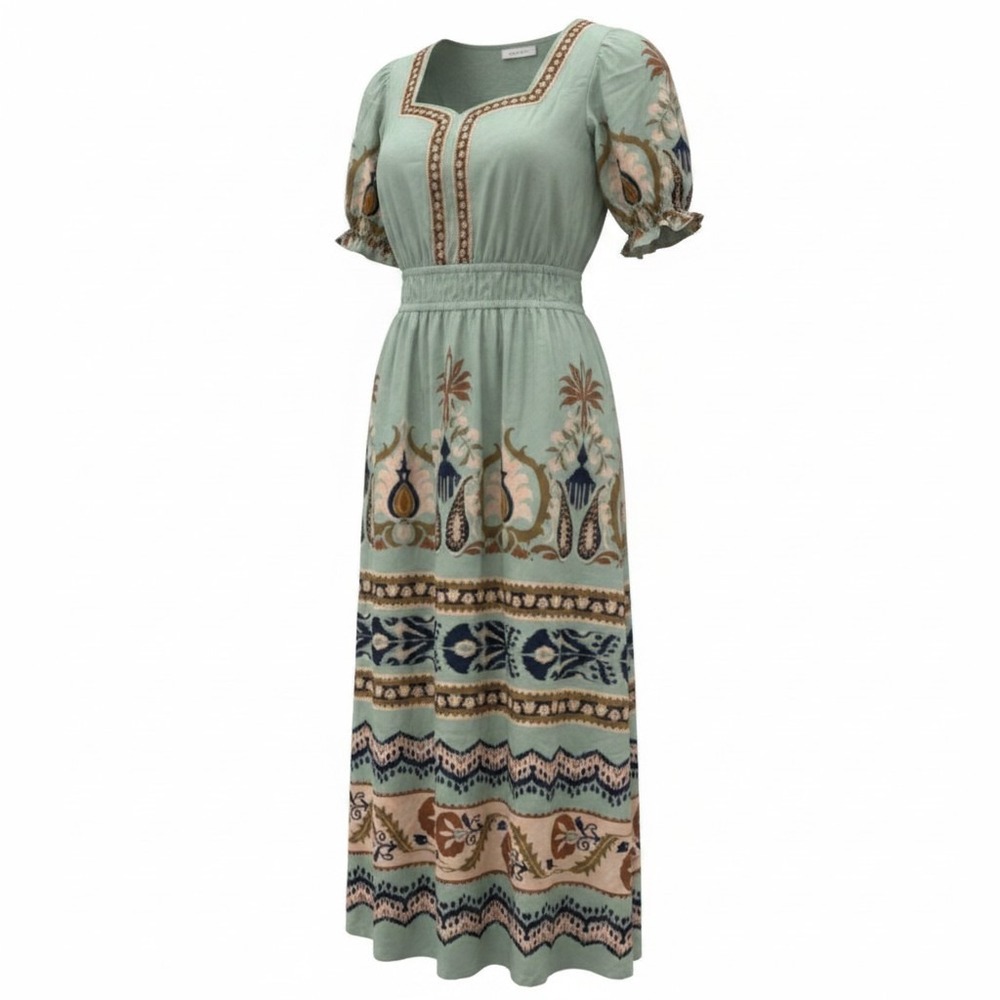 Spartina 449 Valerie Midi Dress Women XXS Sea Foam Green Ikat Palm Boho Spring